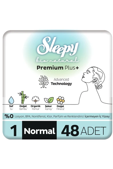 Sleepy Bio Natural Premium Plus Hijyenik Ped Normal 48 Adet Ped