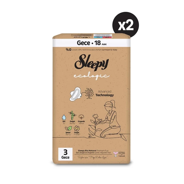 Sleepy Ecologic Premium Plus Hijyenik Ped Gece 36 Adet Ped - 2