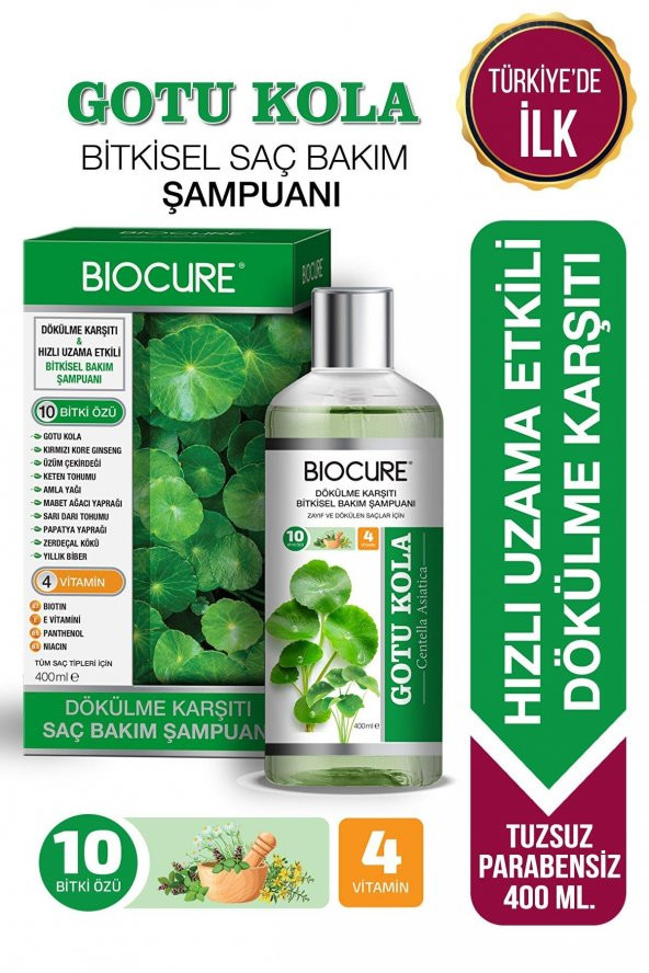 Biocure Dökülme Karşıtı Bitkisel Bakım Şampuanı 400ml Gotu Kola 10 Bitki Özü