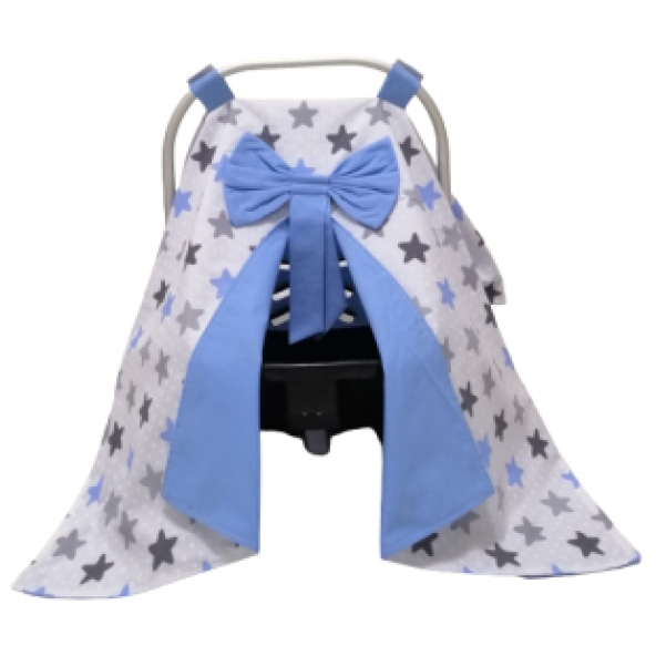Mavi/Beyaz Yıldız Desenli Çift Renk Ana Kucağı Puset Örtüsü
