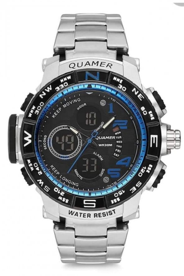 Quamer G-shock Silver Kasa Mavi Kadran Erkek Aksiyon Saat - 1