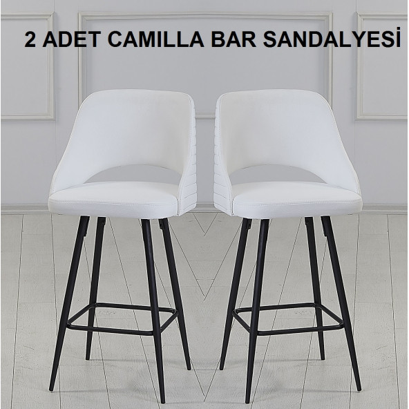 2 ADET CAMİLLA ADA MUTFAK VE BAR SANDALYESİ - BAR TABURESİ - SİLİNEBİLİR SUNİ DERİ - METAL AYAK