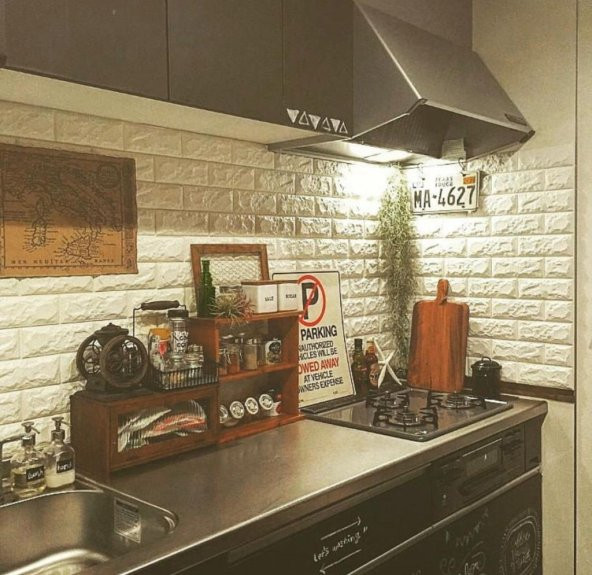 MUTFAK TEZGAH ARASI TUĞLA KENDİNDEN YAPIŞKANLI PANEL SİLİNEBİLİR