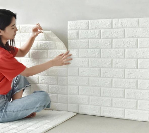 Renkli Duvarlar Kendinden Yapışkanlı Esnek Köpük Duvar Kağıdı Paneli 3D Boyutlu Tuğla Desen - Resim 9