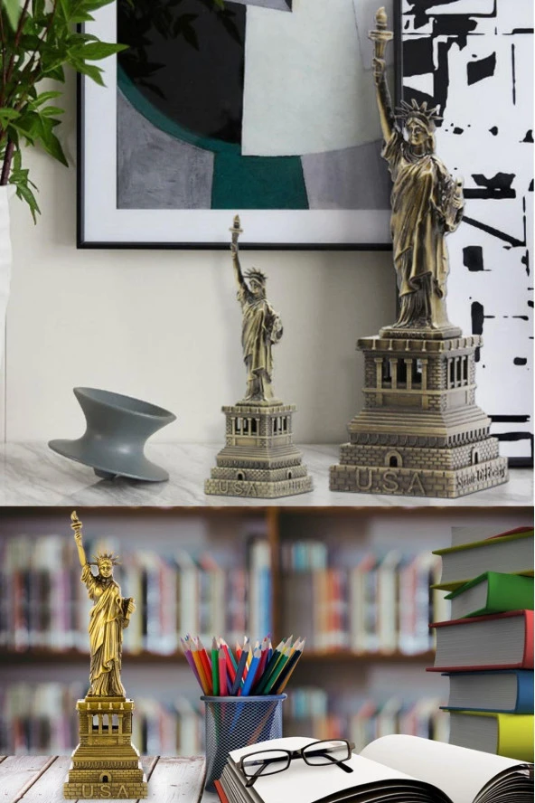 Retro Metal Özgürlük Heykeli Bronz 25 cm - Resim 12