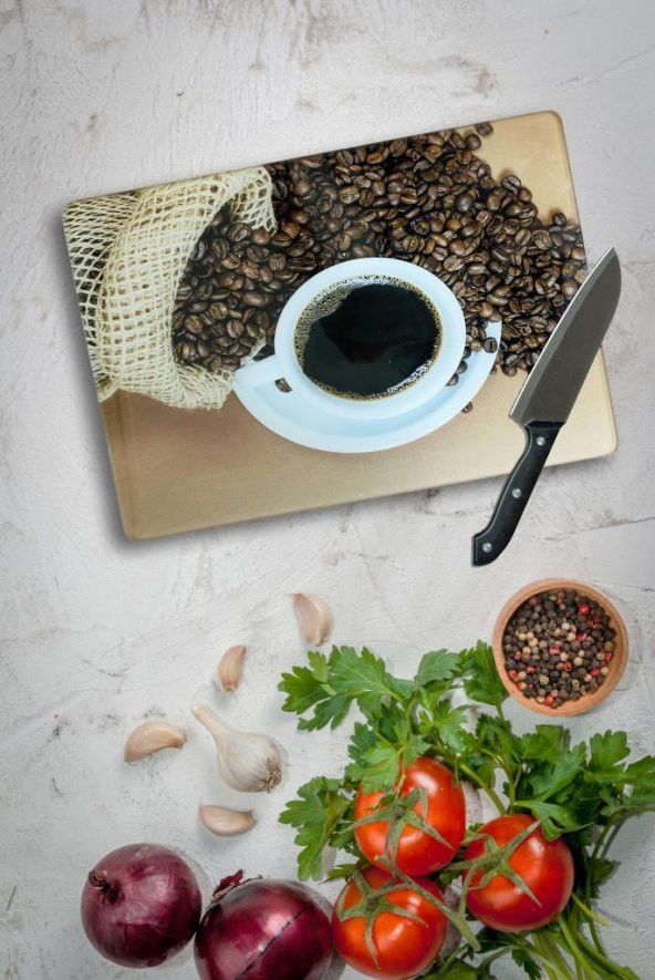 20x30 cm Kahve Çekirdeği Desenli Cam Kesim Tablası