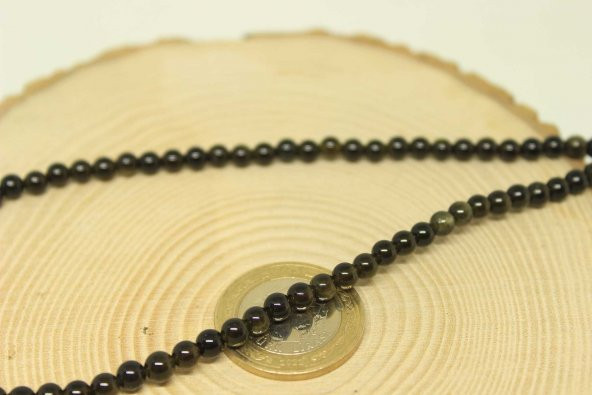 Golden & Siyah Obsidyen Taşı 4,5mm/10 adet ürün görseli 1