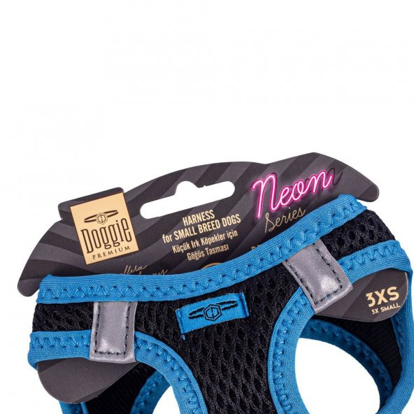 Doggie Havalı Dokuma Neon Serisi Küçük Irk Göğüs Tasması Mavi 3XS-22-26Cm * - 3