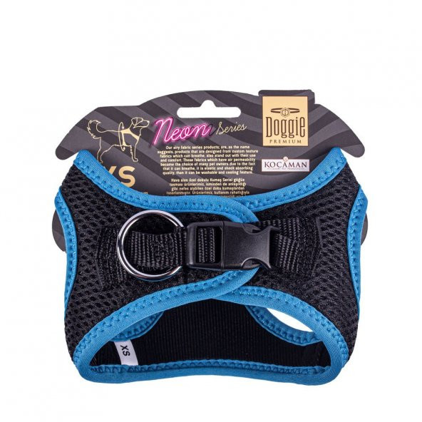 Doggie Havalı Dokuma Neon Serisi Küçük Irk Göğüs Tasması Mavi XS-30-34Cm - 2