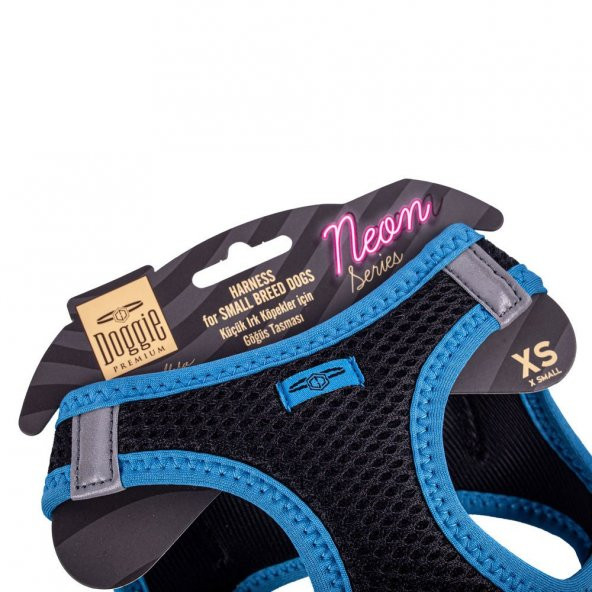 Doggie Havalı Dokuma Neon Serisi Küçük Irk Göğüs Tasması Mavi XS-30-34Cm - 3