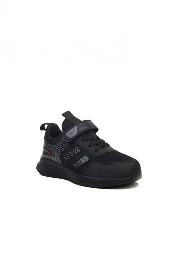 Ndrops 05P-22 Deri Çocuk Sneaker Ayakkabı Siyah Füme