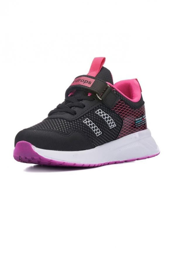Ndrops 05P-22 Deri Kız Çocuk Sneaker Ayakkabı Siyah Fujya