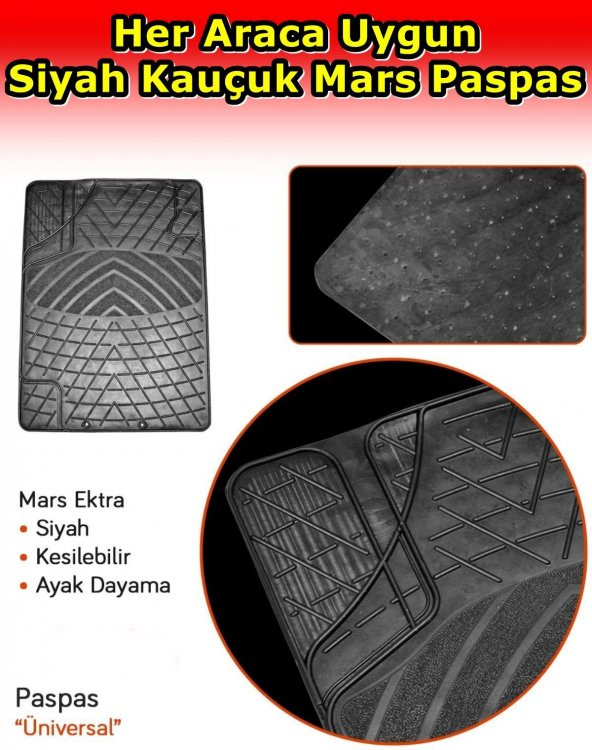 Toyota Auris 2013 Sonrası Uyumlu Mars Kauçuk Siyah Paspas Seti  1619 - 2