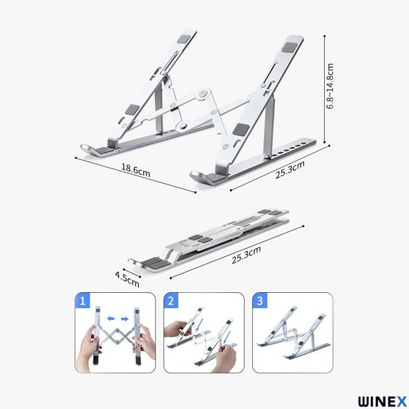 Winex Alüminyum Ayarlı Laptop Macbook Matebook Notebook Yükseltici Stand 3369 - 4