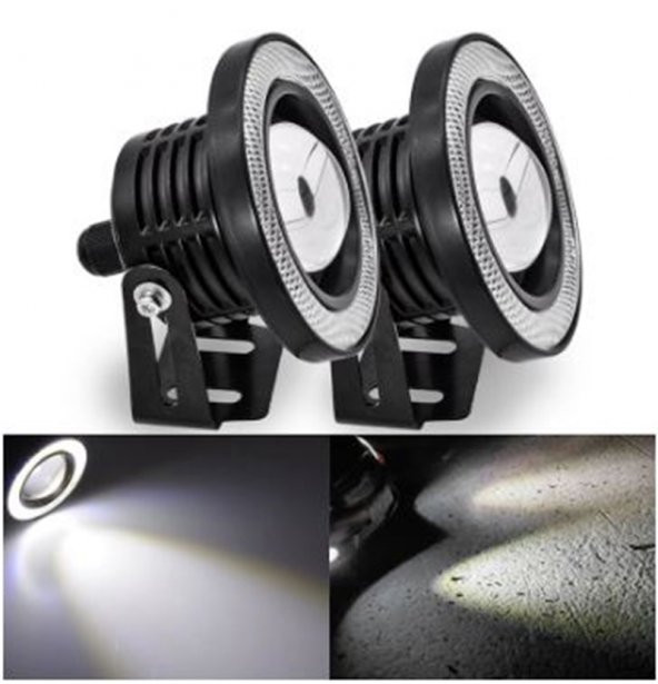 89 MM Beyaz Mercekli Angel Led Halkalı Sis Far Metal Gövde - 2