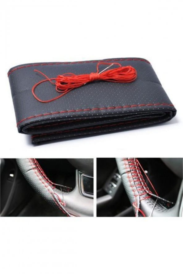 Kırmızı Dikişli Deri Dikme Direksiyon Kılıfı - 3