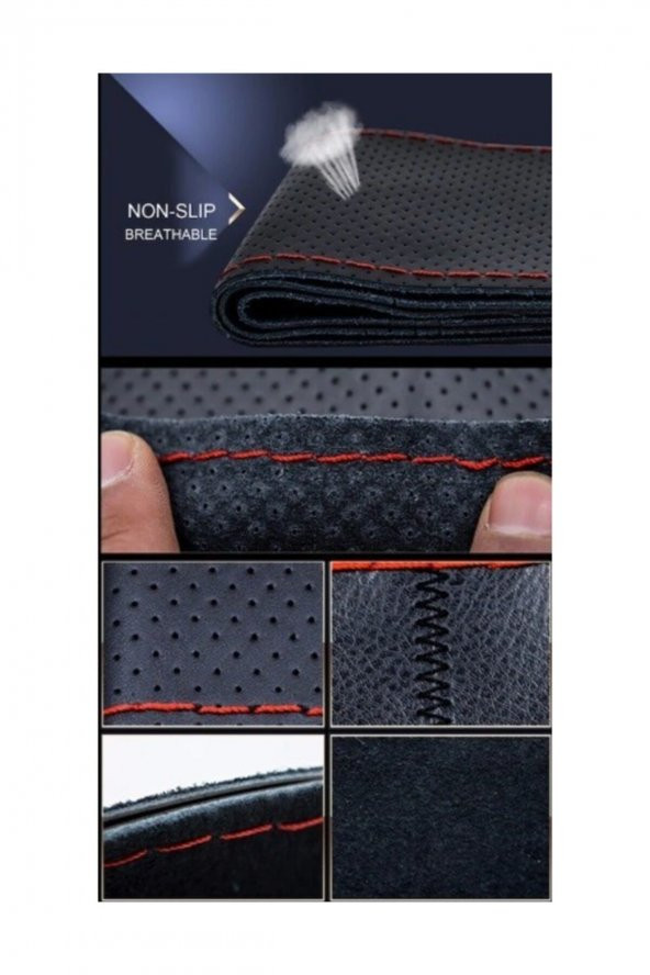 Direksiyon Kılıfı Deri Dikişli Yumuşak Kokusuz Dikmeli Noktalı - Siyah - 2