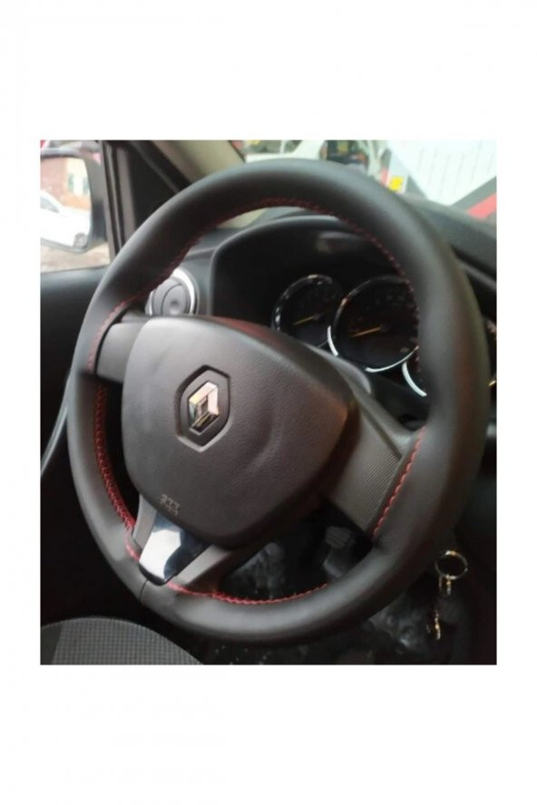 Direksiyon Kılıfı Deri Dikişli Yumuşak Kokusuz Dikmeli Düz - Kırmızı - 2