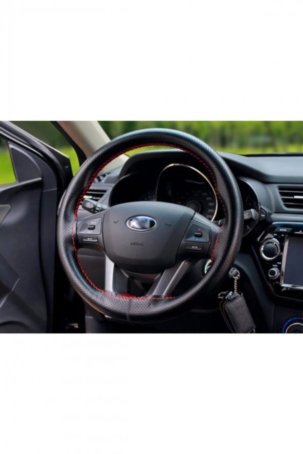 Deri Direksiyon Kılıfı Sarmalı Dikmeli Kırmızı Dikişli Kokusuz