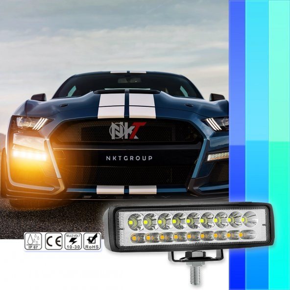 18 Led 54 W 3 Modlu Turuncu Beyaz Flaşlı Gündüz Ledi Offroad