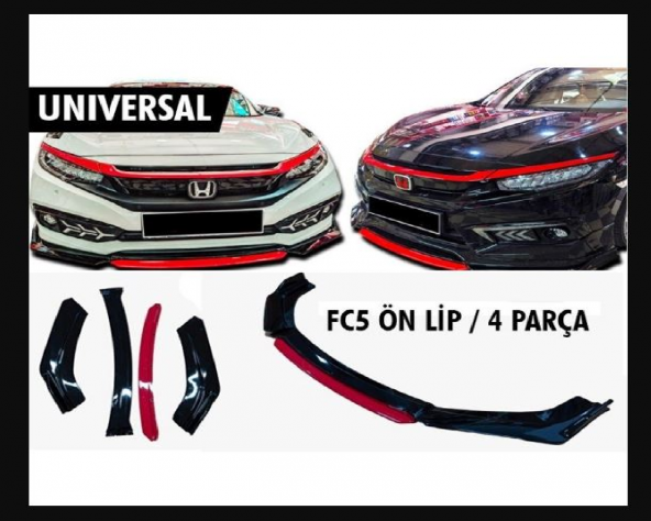 4 Parça Ön Lip Üniversal Ön Tampon Eki Piano Black Kırmızı-mavi - 2
