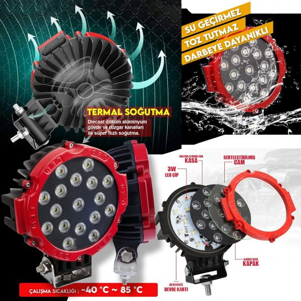 POINT MARKETING  7 Inc 17 Led Yuvarlak Offroad Lamba 51w Beyaz Led - 2
