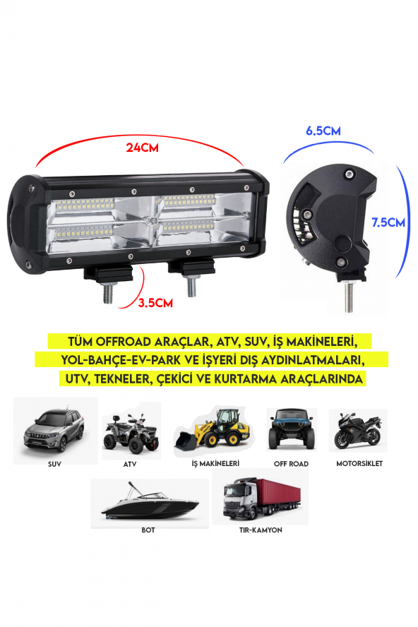 POINT MARKETING 144W Offroad Yayıcı Delici Metal Off Road Led Bar 24 cm - 2