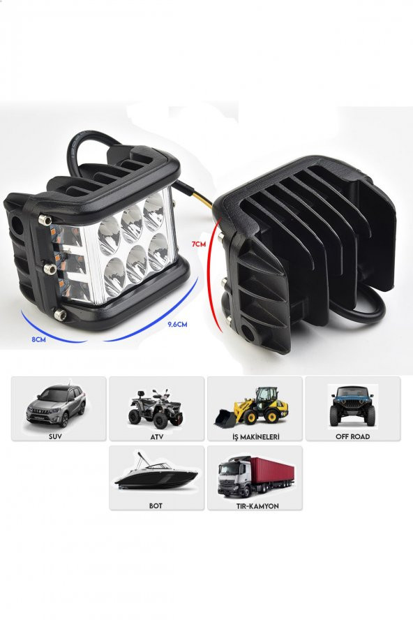 POINT MARKETING Off Road 45w 12 Led 10cm Beyaz- Turuncu Kare Sis Farı Çalışma Lambası - 2