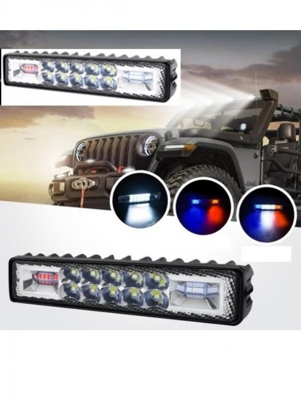 10 Led 48 W 3 Modlu Kırmızı Mavi Beyaz Flashlı Gündüz Ledi Off Road Far Çalışma Lambası Sis Lambası