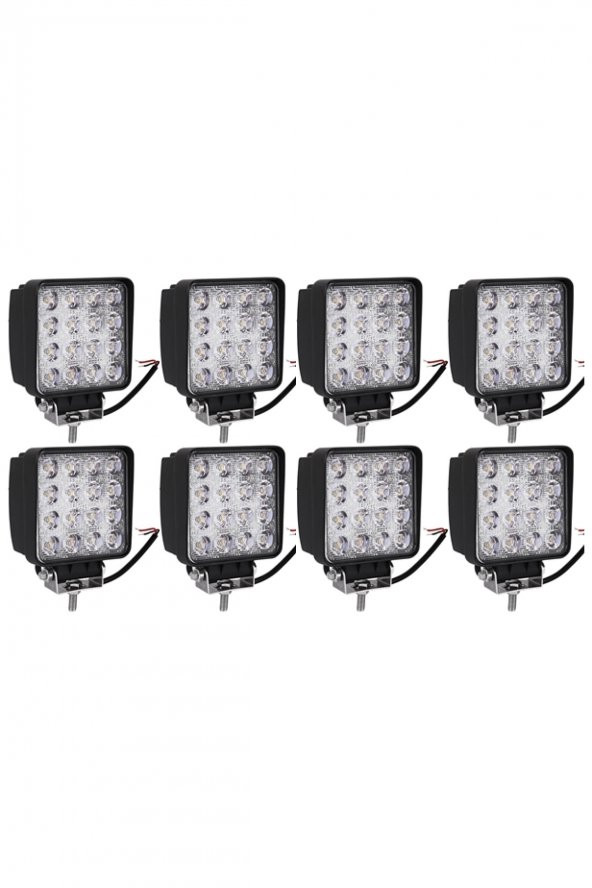 8 Adet 16 Led Off Road Kare Çalışma Lambası Sis Lambası Projektör Gündüz Farı 48 Watt