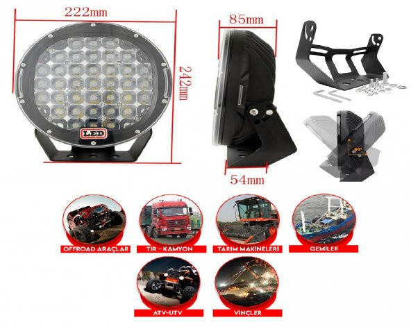 9 inç Off Road Led Lamba 96w 32 Led Explorer Siyah - 4