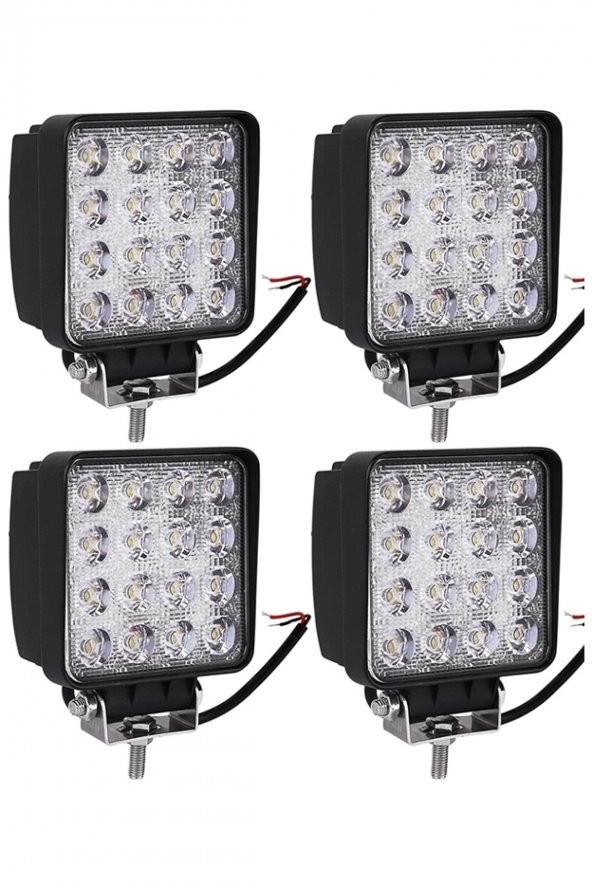 4 Adet 16 Led Off Road Kare Çalışma Lambası Sis Lambası Projektör Gündüz Farı 48 Watt