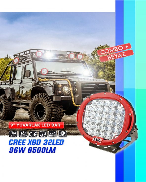 Off Road Led Lamba 96w 32 Led Explorer Kırmızı