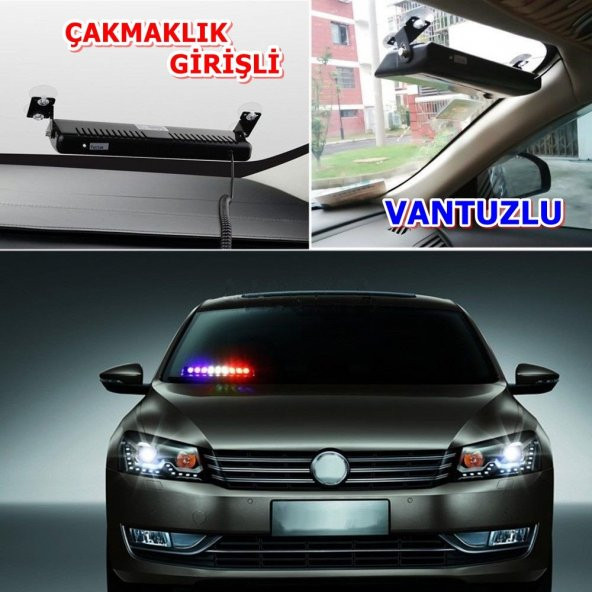 POINT MARKETING 9 Ledli Araç İçi Vantuzlu Mavi Kırmızı Beyaz Flash Led - 2