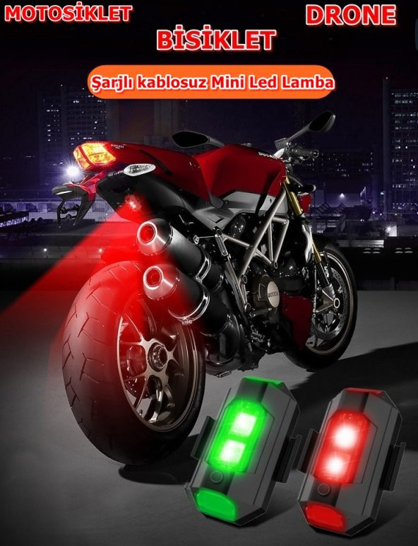 POINT MARKETING Rgb Motosiklet Drone Bisiklet Otomotiv Şarjlı Kablosuz Mini Led Lamba- 7 Renk Flaşlı