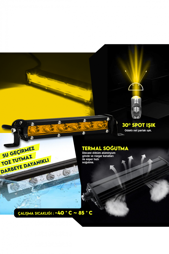 Off Road Sarı 6 Led Bar Düz 18 cm Projektör Led Lambası - 2