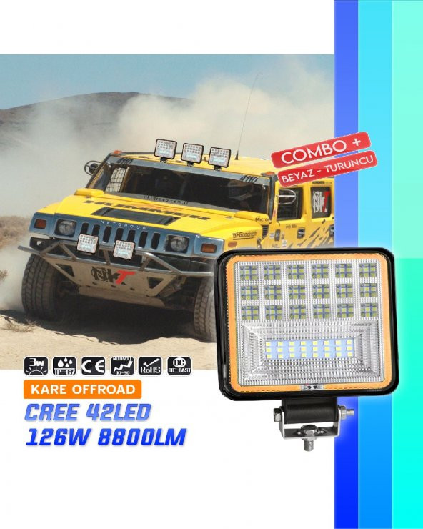 42 Led 126 W Beyaz 3 Modlu Turuncu Beyaz Yayıcı Off Road Farı Lamba Çalışma Lambası Sis Lambası