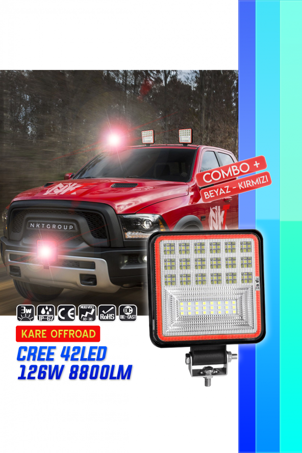 POINT MARKETING 42 Led 126 W Beyaz 3 Modlu Kırmızı Beyaz Yayıcı Off Road Farı Lamba Çalışma Lambası