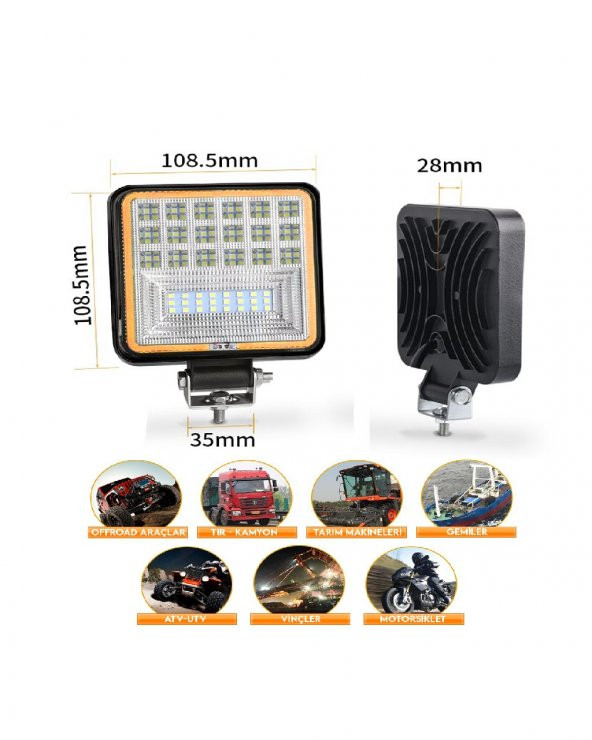 42 Led 126 W Beyaz 3 Modlu Turuncu Beyaz Yayıcı Off Road Farı Lamba Çalışma Lambası Sis Lambası - 4