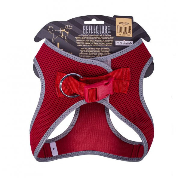 Doggie Havalı Dokuma Reflektör Serisi Küçük Irk Göğüs Tasması Kırmızı L-42-48Cm - 2