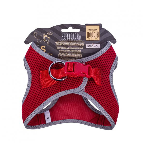 Doggie Havalı Dokuma Reflektör Serisi Küçük Irk Göğüs Tasması Kırmızı S-32-38Cm - Resim 2