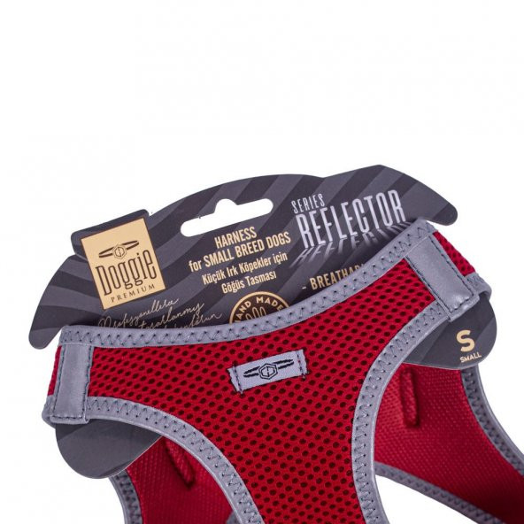 Doggie Havalı Dokuma Reflektör Serisi Küçük Irk Göğüs Tasması Kırmızı S-32-38Cm - Resim 3