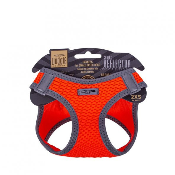 Doggie Havalı Dokuma Reflektör Serisi Küçük Irk Göğüs Tasması Turuncu 2XS-26-30Cm