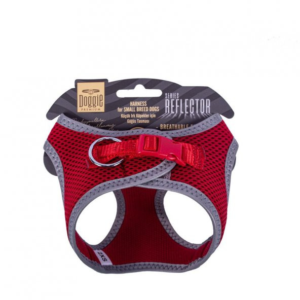 Doggie Havalı Dokuma Reflektör Serisi Küçük Irk Göğüs Tasması Kırmızı 2XS-26-30Cm - 2