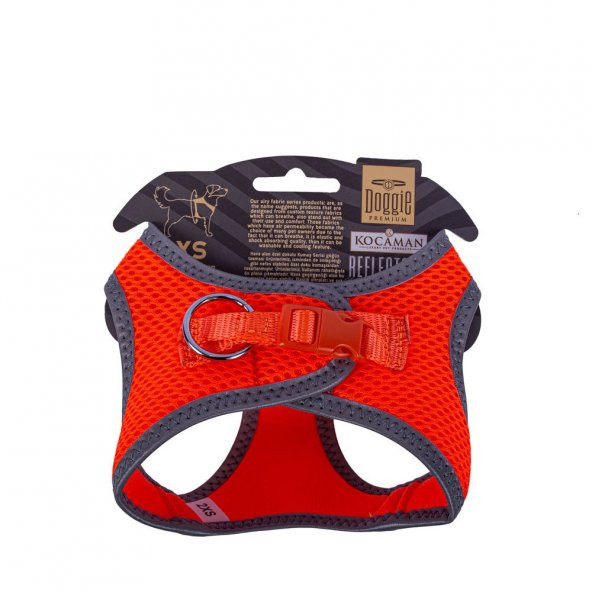 Doggie Havalı Dokuma Reflektör Serisi Küçük Irk Göğüs Tasması Turuncu 2XS-26-30Cm - 2