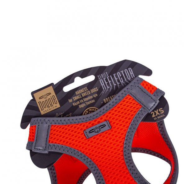 Doggie Havalı Dokuma Reflektör Serisi Küçük Irk Göğüs Tasması Turuncu 2XS-26-30Cm - 3