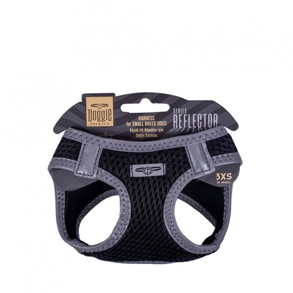 Doggie Havalı Dokuma Reflektör Serisi Küçük Irk Göğüs Tasması Siyah 3XS-22-26Cm