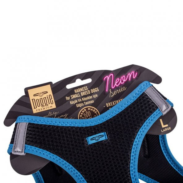 Doggie Havalı Dokuma Neon Serisi Küçük Irk Göğüs Tasması Mavi L-42-48Cm - 3