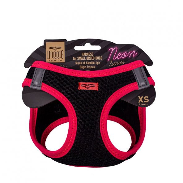 Doggie Havalı Dokuma Neon Serisi Küçük Irk Göğüs Tasması Pembe XS-30-34Cm