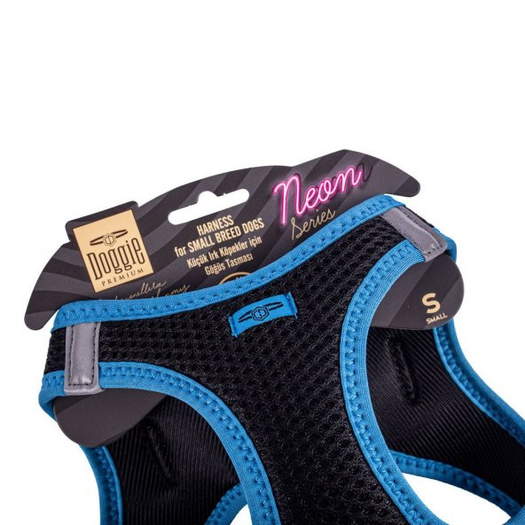 Doggie Havalı Dokuma Neon Serisi Küçük Irk Göğüs Tasması Mavi S-32-38Cm - 3
